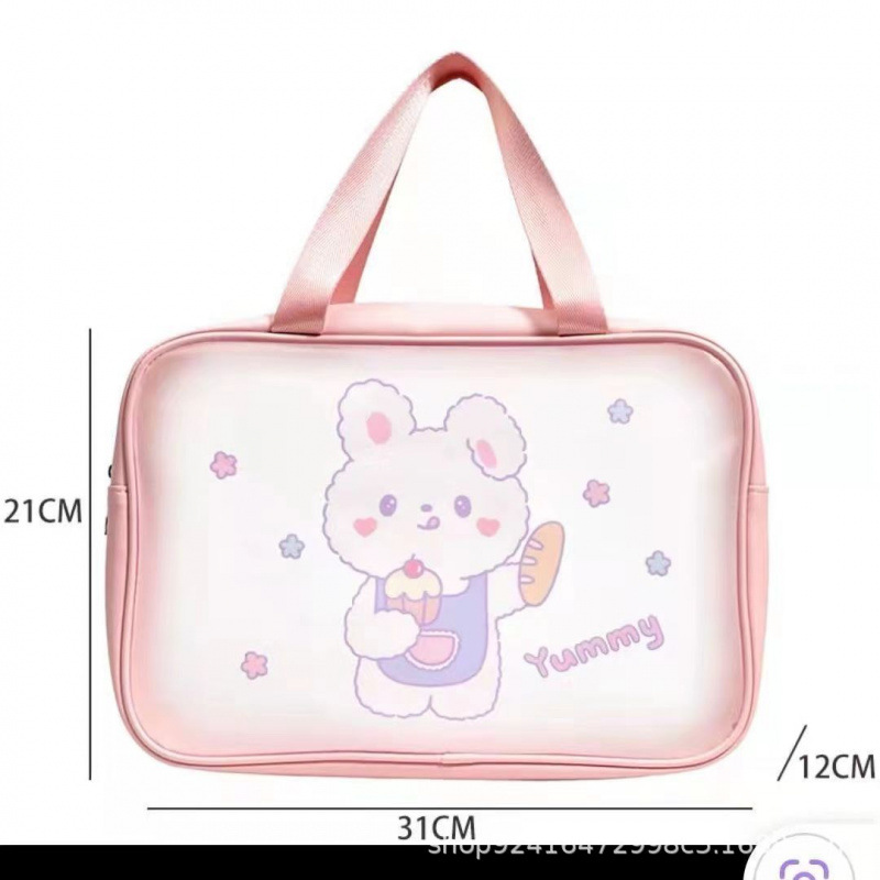 Large-capacity cute and stylish cartoon girl toiletry bag storage set of three with printed design, thickened makeup bag, hand-held