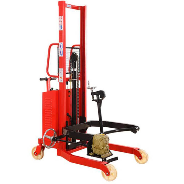 鸿福手动 电动油桶堆高车可倾式油桶倒料车半自动升高翻转搬运车