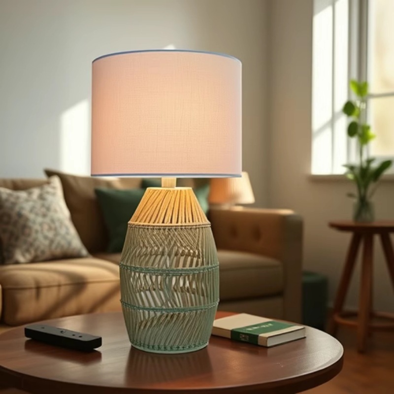 Lámpara de lino lámpara de mesa de vidna artesanal lámpara de escritorio dormitorio decoración de sala de exposiciones lámpara de mesa decoración mayorista