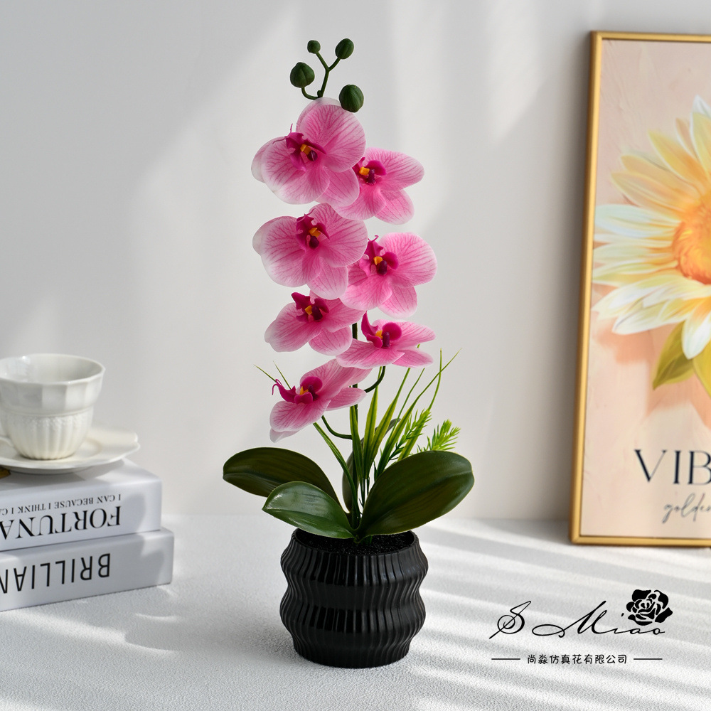 Transfronterizos grandes 7 flores mariposa orquídea bonsai simulación maceta flores falsas decoración del hogar fotografía de bodas flores artificiales adornos