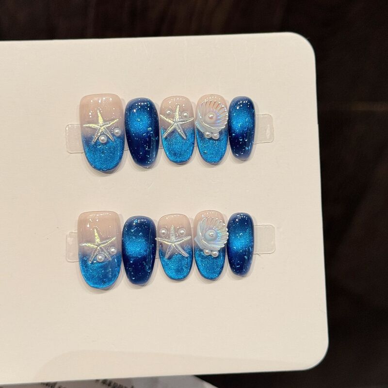 Rikaman Original [Blue Starfish Shell] Blues Starfish Nail Art Patch Ocean Style Handmade Wearable Nail Batch