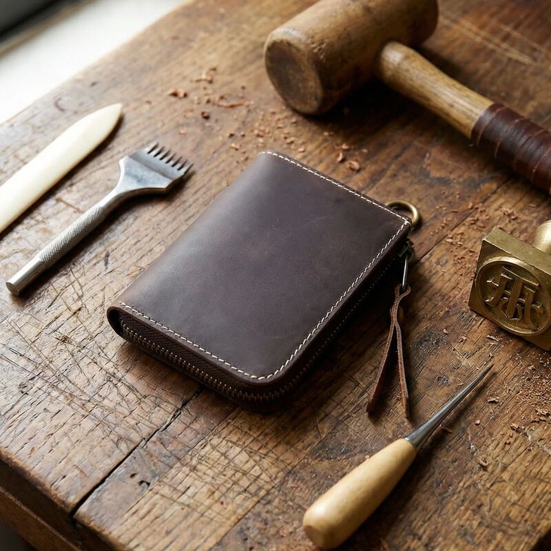 Handmade Vintage First Layer Cowhide Crazy Horse Leather Men's Wallet Genuine Leather Short Zipper Wallet Vertical Driver's License Wallet Handmade Vintage First Layer Cowhide Crazy Horse Leather Men's Wallet Genuine Leather Short Zipper Wallet Vertical Driver's License Wallet