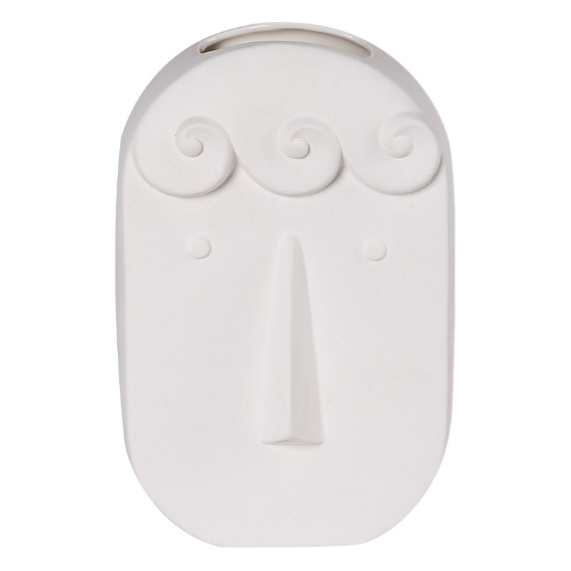 Nórdico blanco cerámica decorativa florero seco pasillo estudio de escritorio cara linda decoración salón arreglo floral