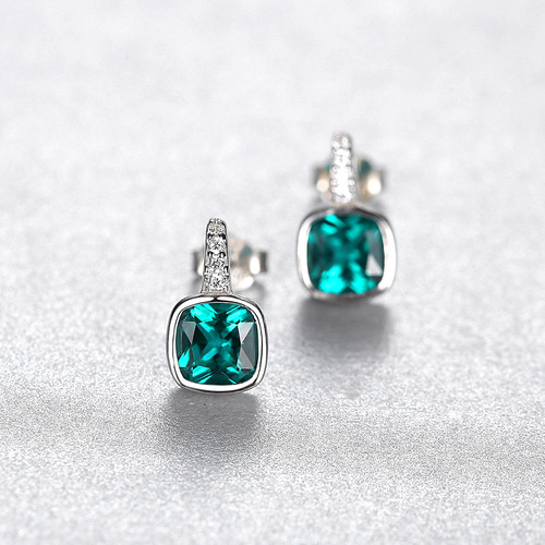 PAG&MAG Women's S925 sterling silver earrings simple square artificial colorful treasure Korean style temperament personalized earrings