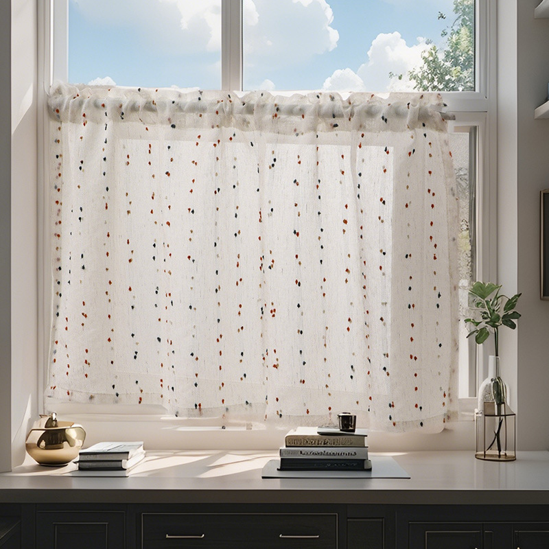 Factory direct coffee curtain small fresh rainbow bean transparent gauze curtain door curtain partition curtain short curtain bedroom kitchen window