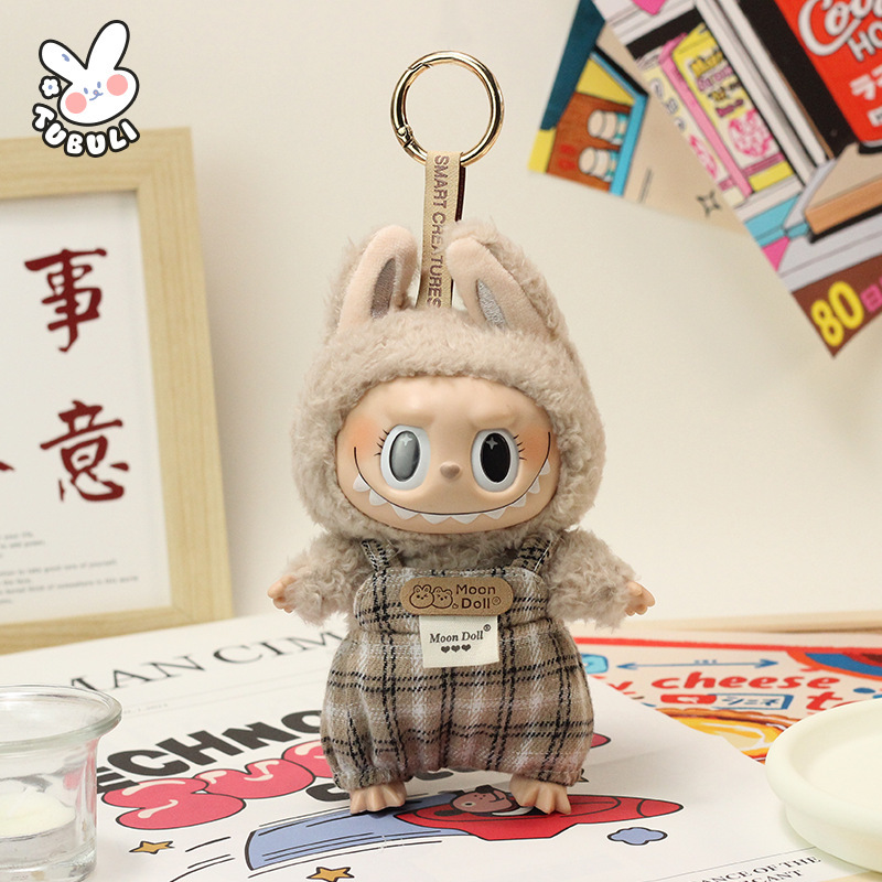 ベビー服のみ】ぬいぐるみ ラブブ ベビー服 17cm コットンドール グリーン 子供用 サスペンダー フィッシャーマンハット アクセサリー|undefined