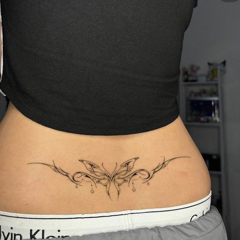 Cross-Border New Butterfly Thorn Wing Tattoo Stickers, Waterproof and Long-Lasting, Sexy and High-End for Waist and Abdomen, Christmas New Style