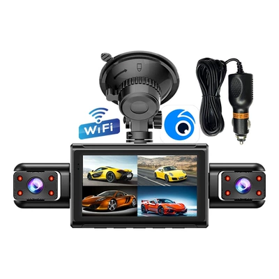 Cross-border high-definition 4-camera dashcam with interior and exterior, front, rear, left, and right panoramic views, with WiFi and car reversing camera (Driving recorder) - front-camera-left-camera-right-camera-wifi-connectivity