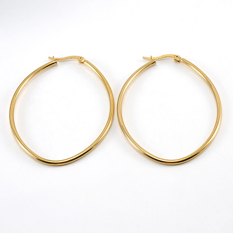 Moda simple línea plana de acero inoxidable pendientes mujer oval geométrica pendientes de acero color 18K oro simple joyería al por mayor