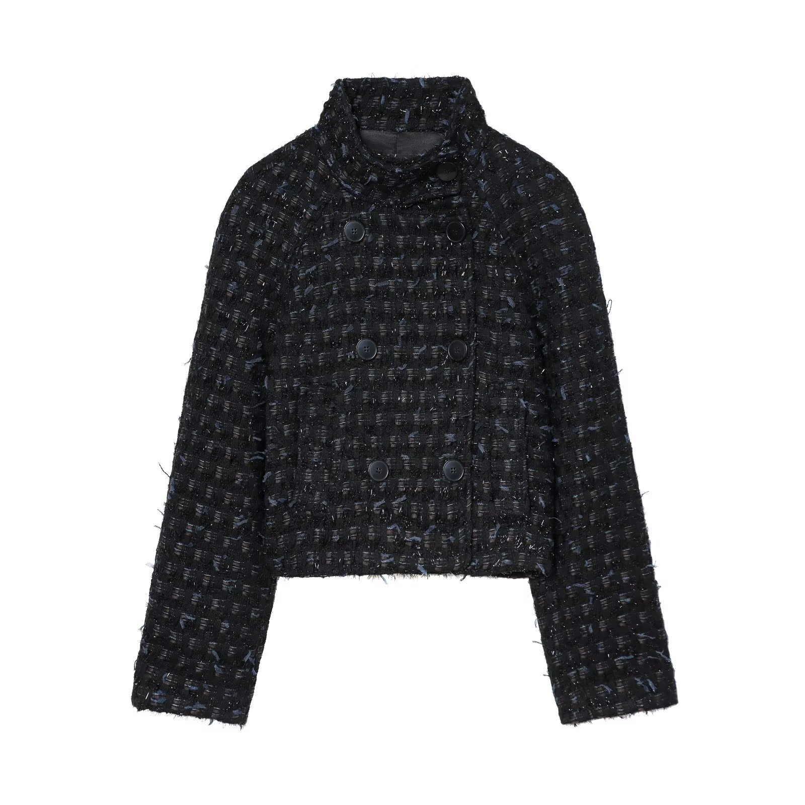 外贸2025欧美冬新款气质立领双排扣金属线构造双襟外套女9748607