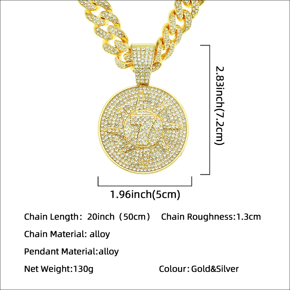 Fashion Three-dimensional Diamond-studded Number 7 Round Pendant Alloy Necklace display picture 1