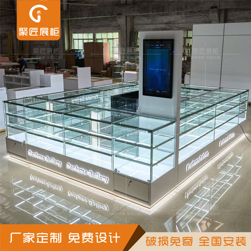 出口手机玻璃柜台手机壳玻璃通透展柜商场中岛数码充电线双层展柜