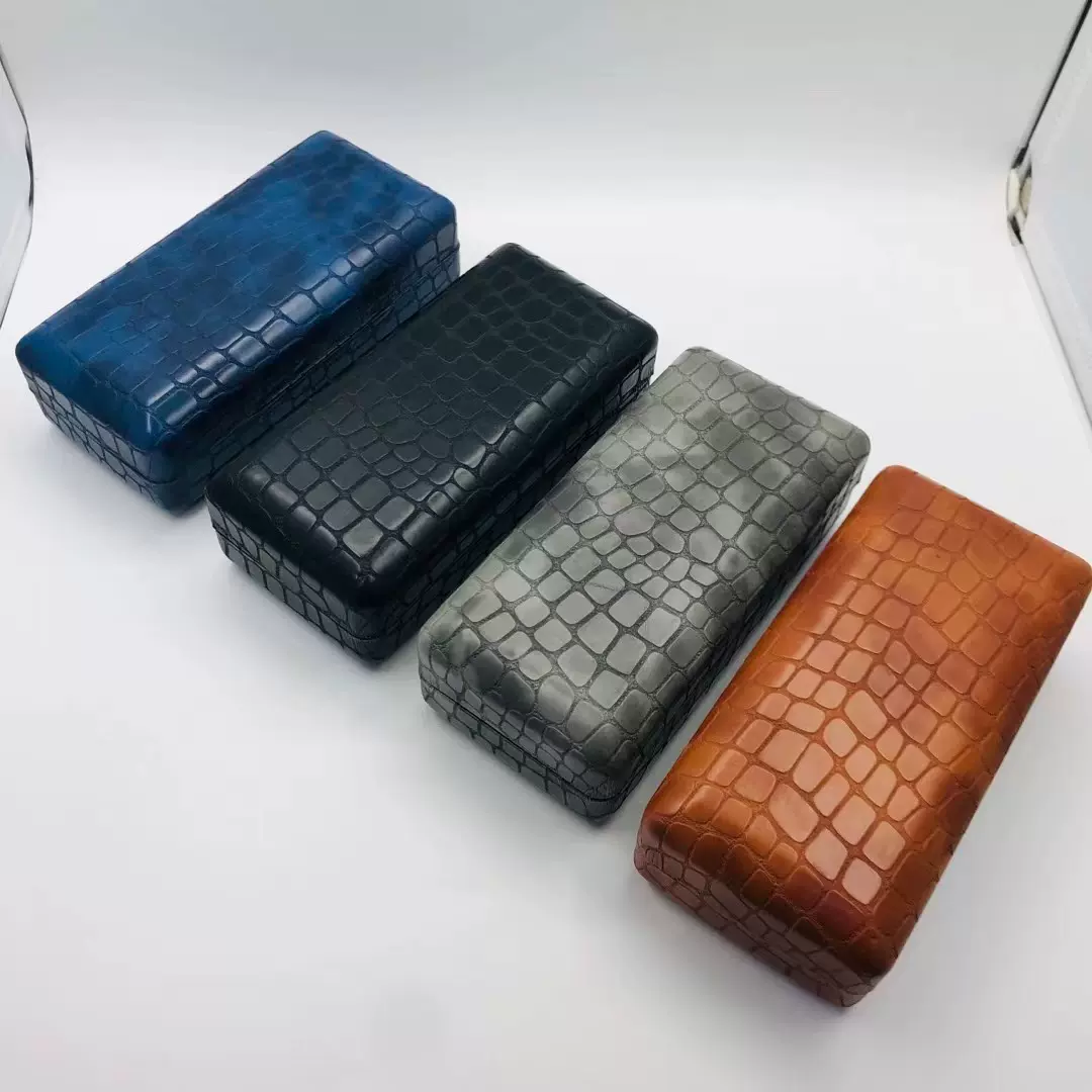 厂家供应铁质鳄鱼纹pu太阳镜墨镜眼镜盒大方块可烫logo收纳盒子