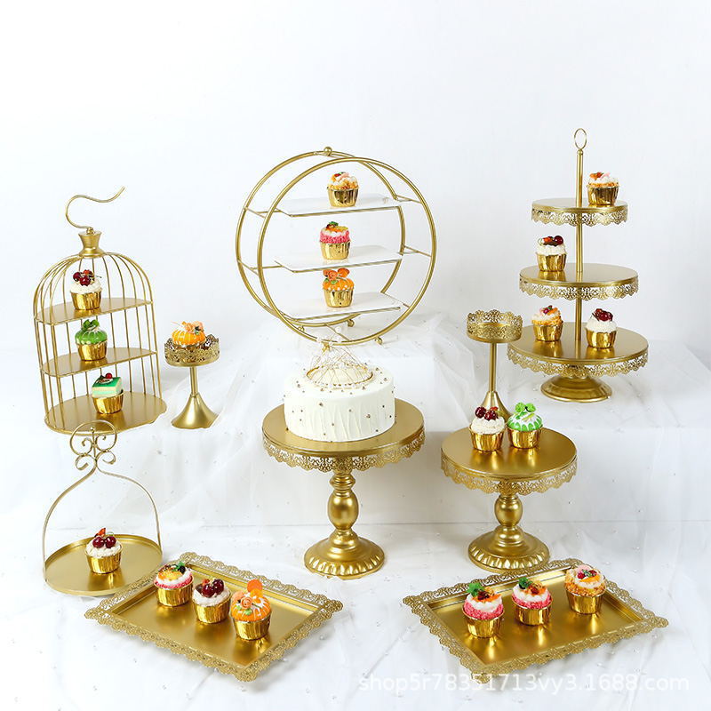 Estante de pastel creativo europeo de postre de metal de decoración estante de exhibición de hotel buffet comida fría mesa de té image 10