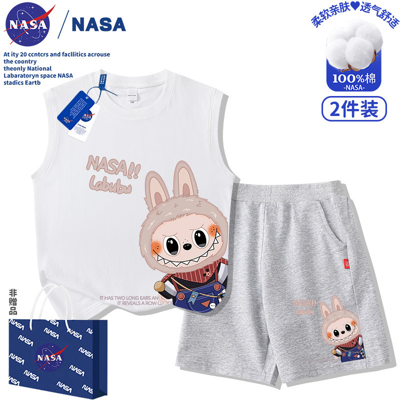 NASA 子供用ラブブ ラブブ 夏 男の子と女の子 純綿ベスト ショートパンツ Tシャツ トップス 漫画スーツ|undefined