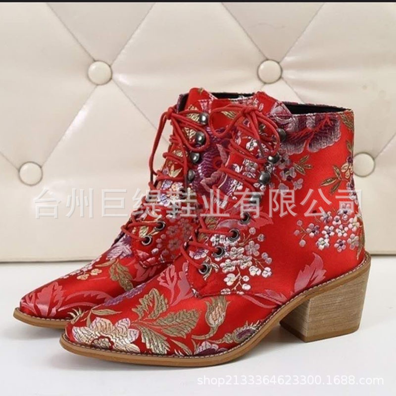 En stock suficiente juti invierno deseo Amazon estación independiente nuevo tacón grueso bordado de las mujeres botines