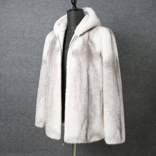 Mink Coat Men's Trendy Whole Mink Real Mink Men's Leather Cross Mink Hooded Mink Fur One-piece Coat Short
