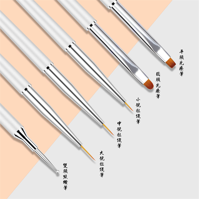 Cross-border Especial 6-piece pluma de pintura de uñas pluma de taladro de doble cabeza varilla de metal pluma de dibujo pluma de fototerapia pluma conjunto de belleza de uñas