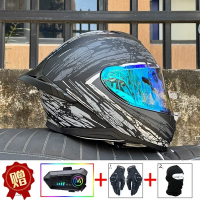 Motosiklet kaskı (dəbilqə) – Women, Bluetooth Full-Face Helmet with Dual - gray-explosion-field-phantom-blue-night-vision-available-y10-soft-wheat-delivered-with-transparent-mirror-s