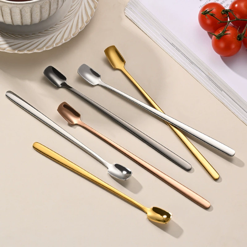 Трансграничная ложка из нержавеющей стали Квадратная ложка Квадратная ложка Кофейная ложка Креативная длинная ручка Подарочная ложка Десерт Чашка Смешивание ложка