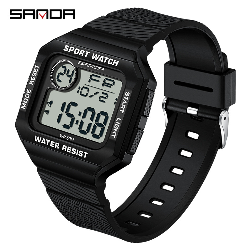 SANDA 2129 impermeable cuadrado multi-funcional deportes estudiante tendencia LED reloj pareja reloj electrónico