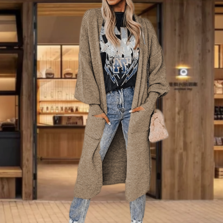Damen Strickcardigan Mit Taschen Langarm Strickjacke Für Damen_voghion.com