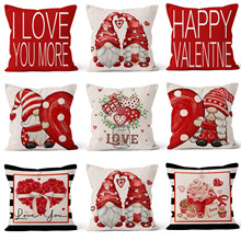亚马逊跨境新款情人节字母小矮人趣味印花节日装饰亚麻单面抱枕套