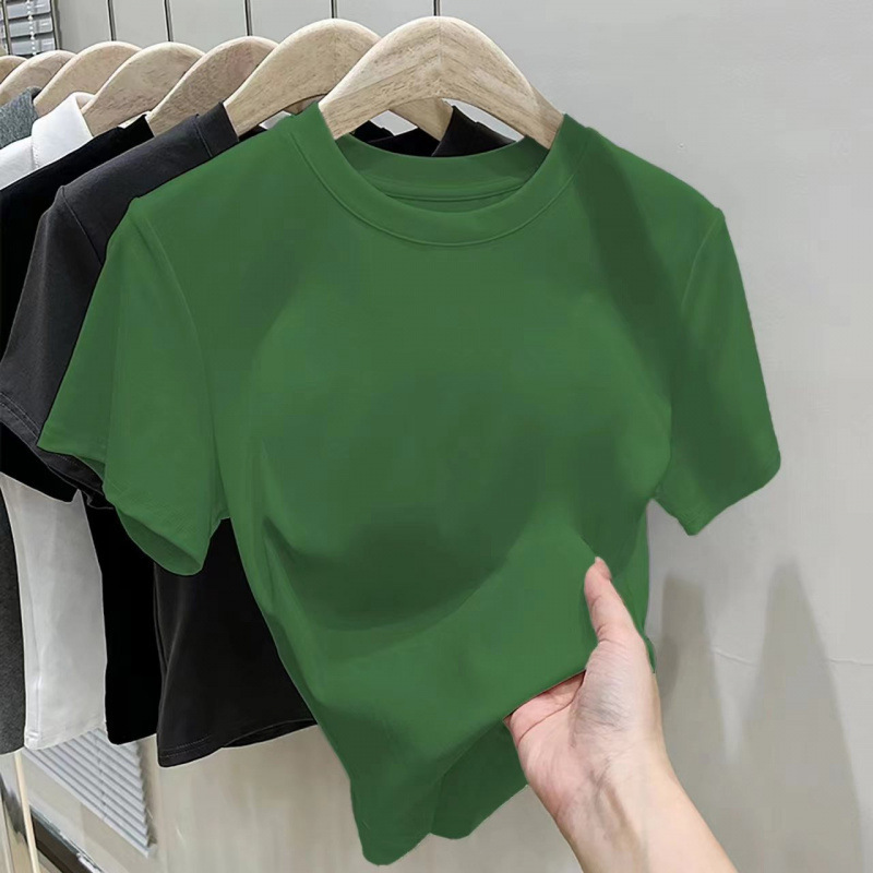 Shoulder Slim-fit Slimming Short Short-sleeve T-shirt Women's Summer Design Sense Niche Top 2025 New Shoulder Slim-fit Slimming Short Short-sleeve T-shirt Women's Summer Design Sense Niche Top 2025 New