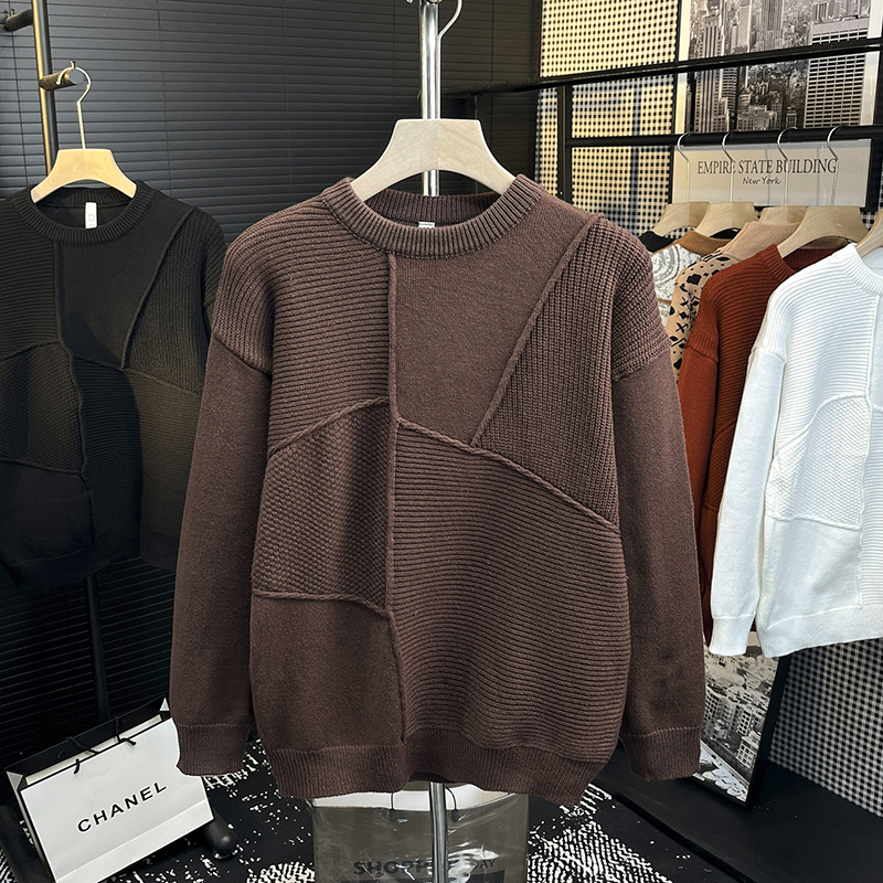 Diseño convencional estilo de moda marca de moda suéter de empalme masculino primavera y otoño collar de moda ocio juvenil