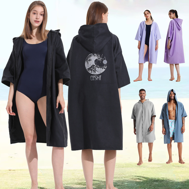Wholesale Surf Diving Zipper Cardigan Quick Drying Poncho Swimming Changing Poncho Absorbent Bath Towel Beach Bathrobe Wholesale Surf Diving Zipper Cardigan Quick Drying Poncho Swimming Changing Poncho Absorbent Bath Towel Beach Bathrobe