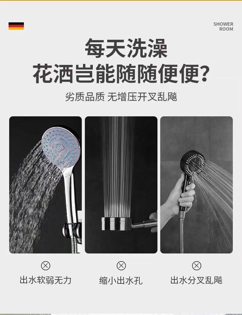 Square three-speed pressurized showerhead, powerful large handheld faucet, high-pressure showerhead for shower, bath, bathroom Specification drawing