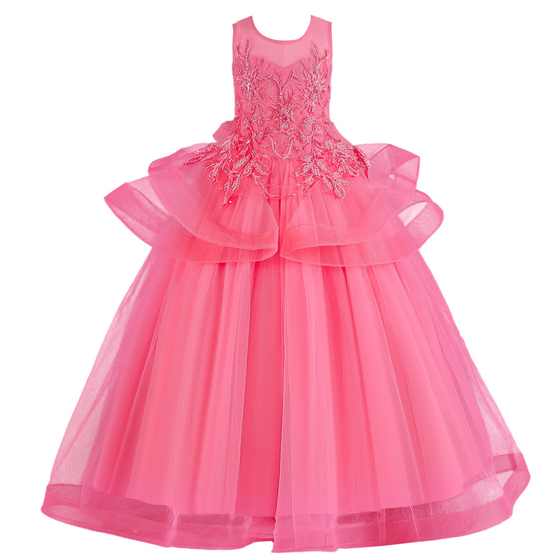 Pasarela de niñas de gama alta vestido de princesa largo para niños nuevos vestido de rendimiento de niña de flores vestido de malla mullido