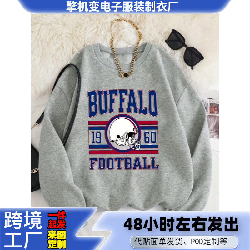 Women's Buffalo Football Graphic Sweatshirts - Casual Long Sleeve Crew Neck with Green Helmet and Letter Print Women's Buffalo Football Graphic Sweatshirts - Casual Long Sleeve Crew Neck with Green Helmet and Letter Print