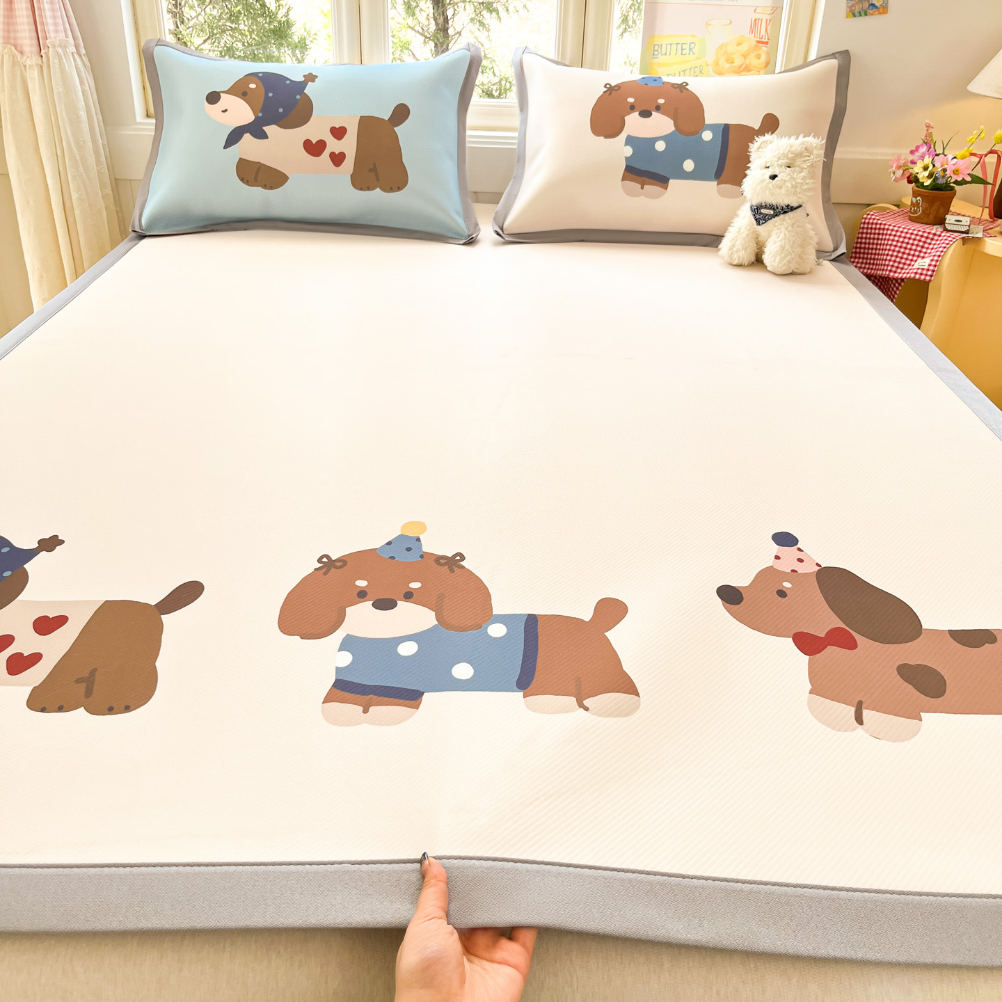 Verano A clase Hielo estofilla madre-infanto grado lavable máquina sensación de frijoles aire acondicionado suave estofilla dormitorio estofilla de tres piezas
