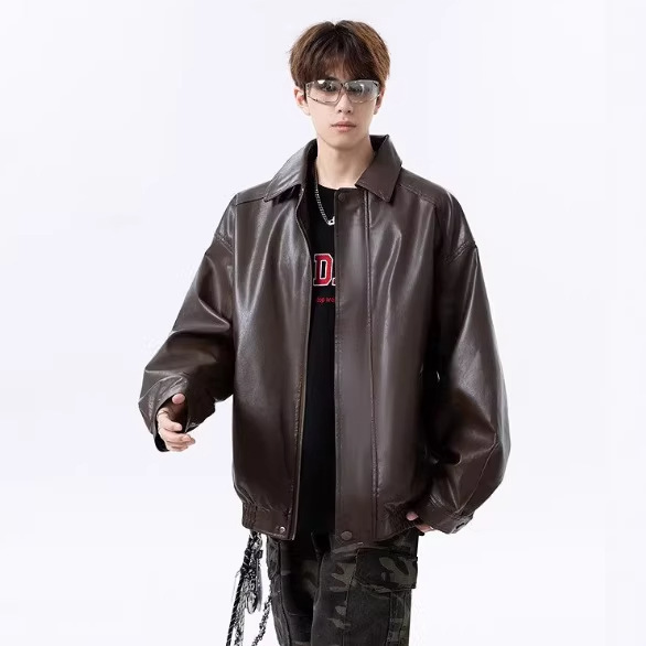 American-Style Leather Jacket Cotton Coat for Men, Autumn and Winter Trendy Brand Loose Casual Cotton-Padded Jacket, High Street Thickened Warm Cotton Coat