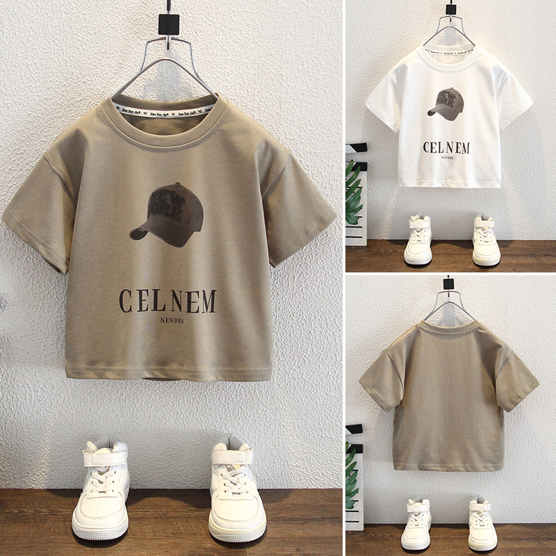 7986 camiseta de manga corta para niños 2025 nueva ropa de verano para niños, estilo guapo, verano para bebés, camiseta de media manga para niños, marea