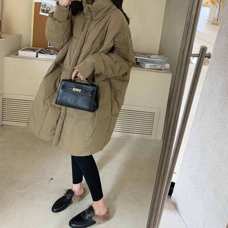 Down Cotton-padded Coat Women's Winter Midi Large Size Loose Cotton-padded Coat Korean Style Thickened Retro Cotton-padded Coat Over-knee Simple Trendy Coat
