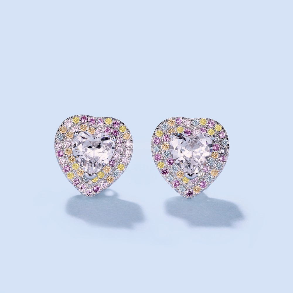 Heart Shape Pattern Women's Gender Inlay Design 1 Pair 925 Sterling Silver Zircon Heart Shape Ear Studs