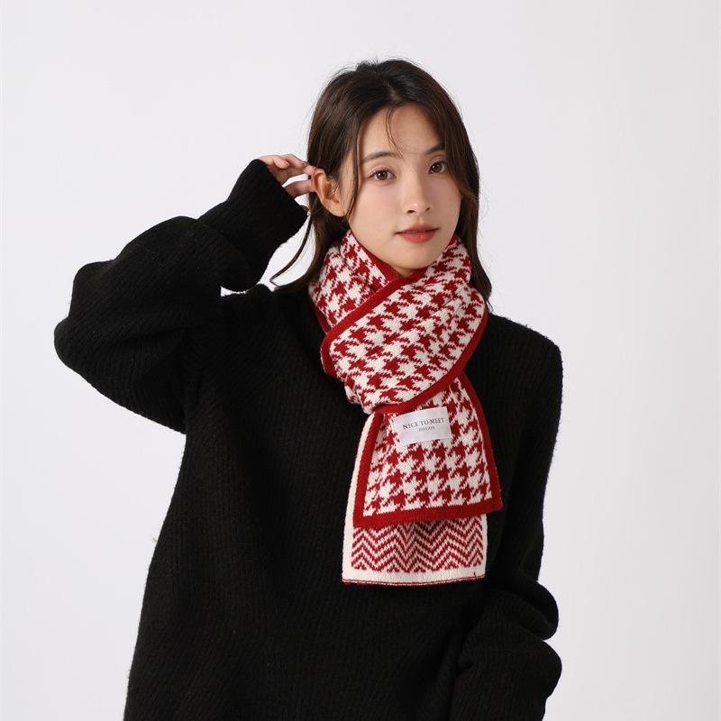 Sciarpa a griglia Qianniao da donna, inverno 2023, nuova coppia di studenti coreani versatili, lavorata a maglia, collo caldo_voghion.com