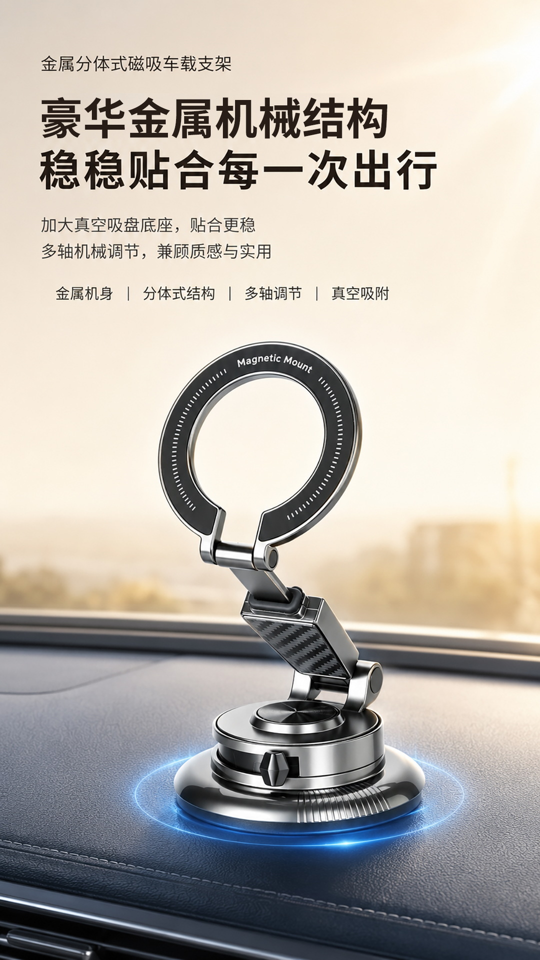 Split-type car phone holder, car navigation vacuum suction, rotating and foldable, with a larger metal suction cup