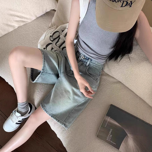 Women's Summer 5-inch Retro Plain Denim Shorts with Hong Style, Loose Streetwear Trend Brand Pants for Outdoor Wear in 2025