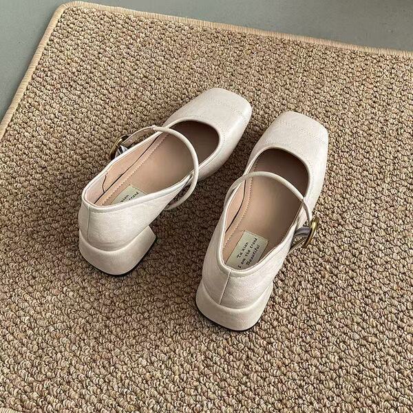 Autumn retro Mary Jane shoes low-cut square toe