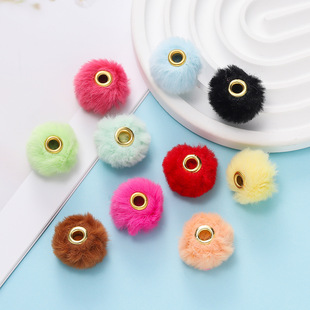 Perforated Fluffy Ball Imitation Rabbit Ball Spacer Beads Autumn and Winter DIY Handmade Beaded Mobile Phone Chain Pendant Jewelry Accessories