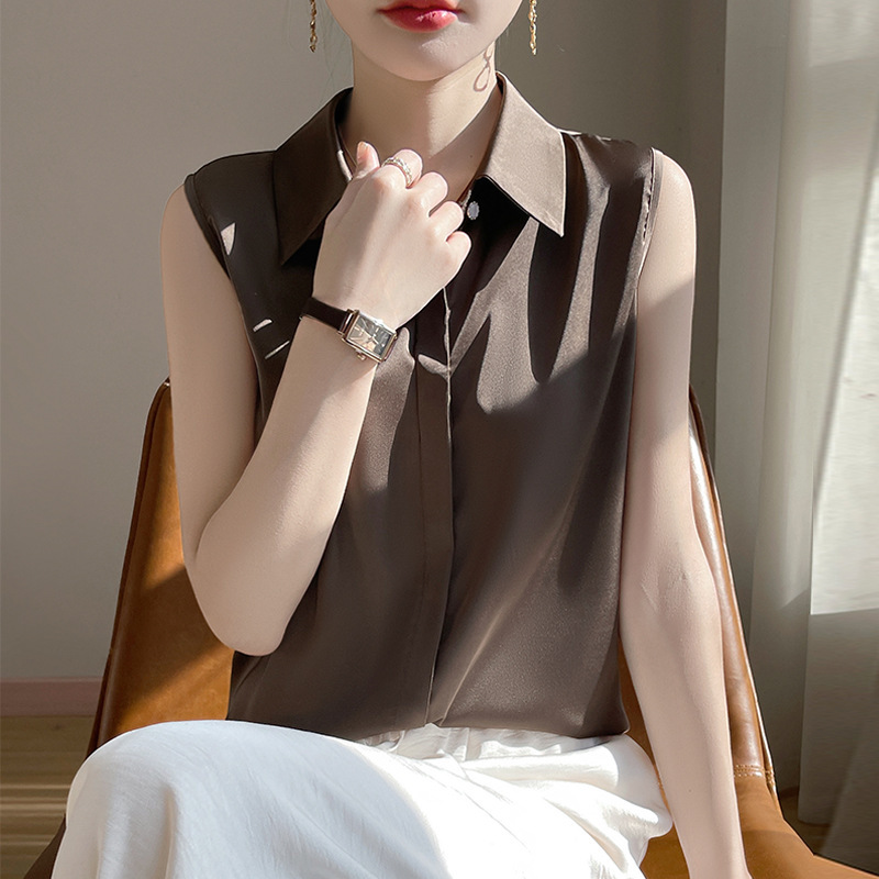 2025 New Lapel Sleeveless Shirt Women's Loose Base Shirt Vest Women's Summer Suit Inner Shirt Collar Top