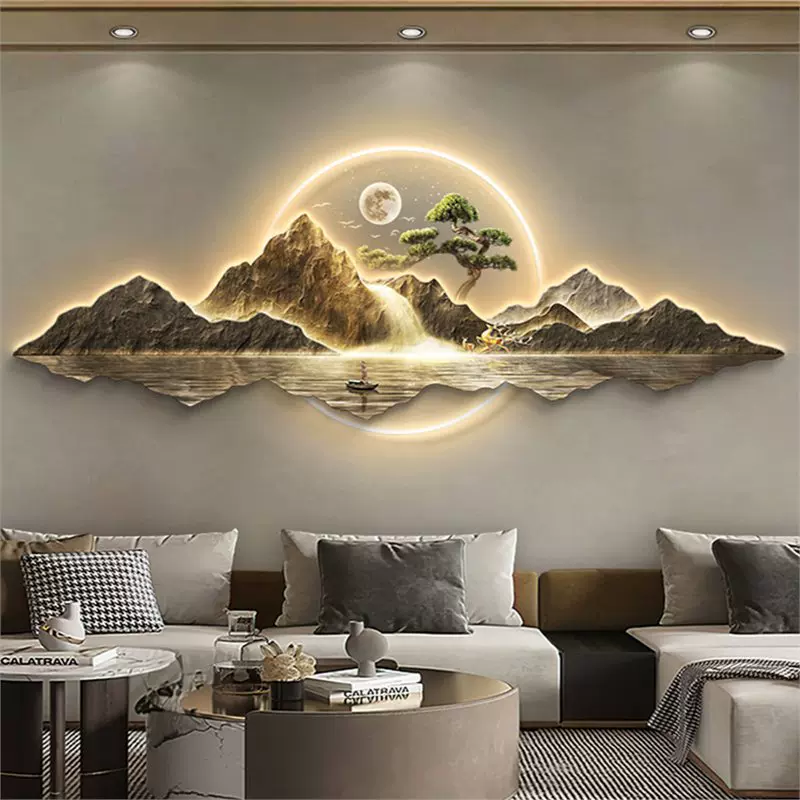 流水生财山水画新中式客厅装饰画沙发背景墙挂画大气高档茶室壁饰