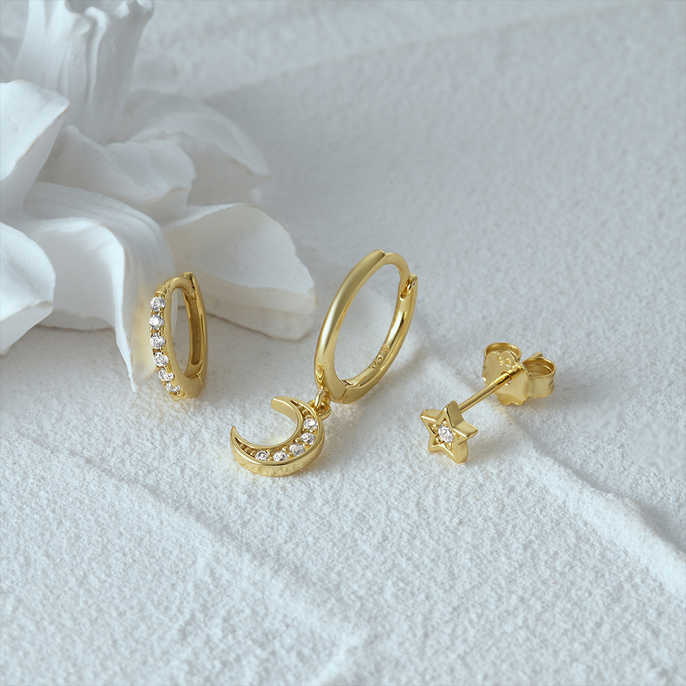 4g Weight Zircon Inlay Material Earrings Classification 3 Pieces Set Quantity Daily Occasion 925 Sterling Silver Material Geometric Pattern Women's Gender Plating, Inlay Design Simple Style Style 3 Pieces Set 925 Sterling Silver Zircon Geometric Earrings 29