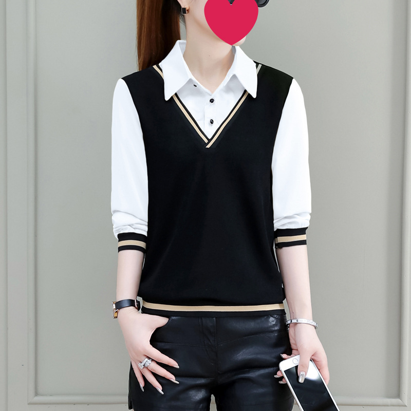 Long-Sleeved Shirts for Women, High-End and Chic Fake Two-Piece Tops, Niche French Shirts, Thin Spring & Fall Wear Long-Sleeved Shirts for Women, High-End and Chic Fake Two-Piece Tops, Niche French Shirts, Thin Spring & Fall Wear
