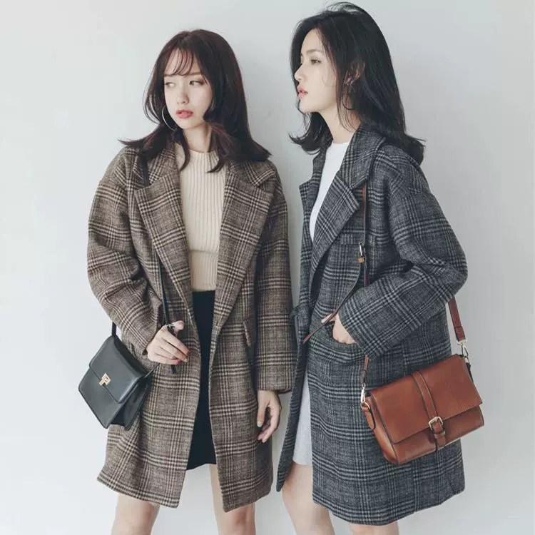 Demi-season retro suit, woolen coat, jacket, Korean style, mid-length