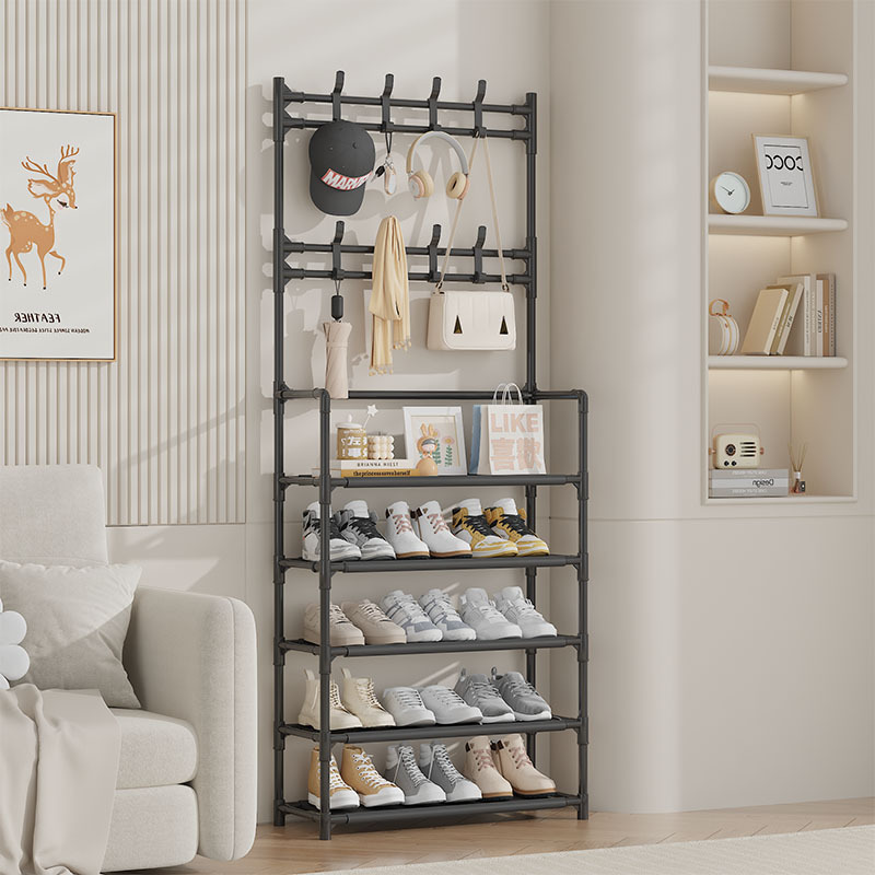 Temu Popular Spot Delivery Clothes Hanger Bedroom Floor-Standing Multi-Functional Coat Rack Home Door Assembly Shoe Rack