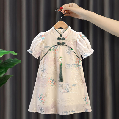 Девушки китайский стиль Jiangnan Water Town Hanfu Cheongsam 2025 Летний новый продукт Маленькая девочка Древнее стиль супер -сказочная юбка Cheongsam